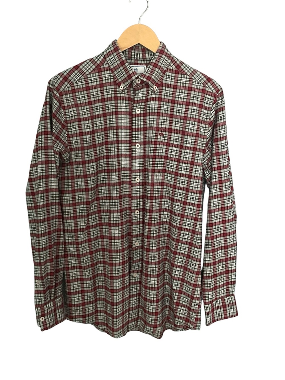Southern Tide Men's Red and White Plaid Button-Down Shirt with Button Collar